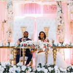 bridal dinner with bride and groom at head table